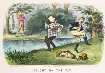 Fångad på fluga, pub. av Currier och Ives, New York, 1879
